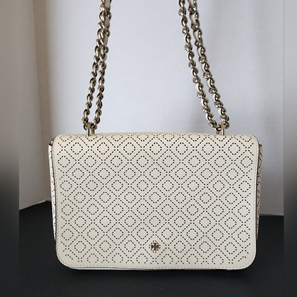 Tory Burch Robinson Perforated Convertible Crossbody Shoulder Bag, White, EUC - Picture 2 of 11